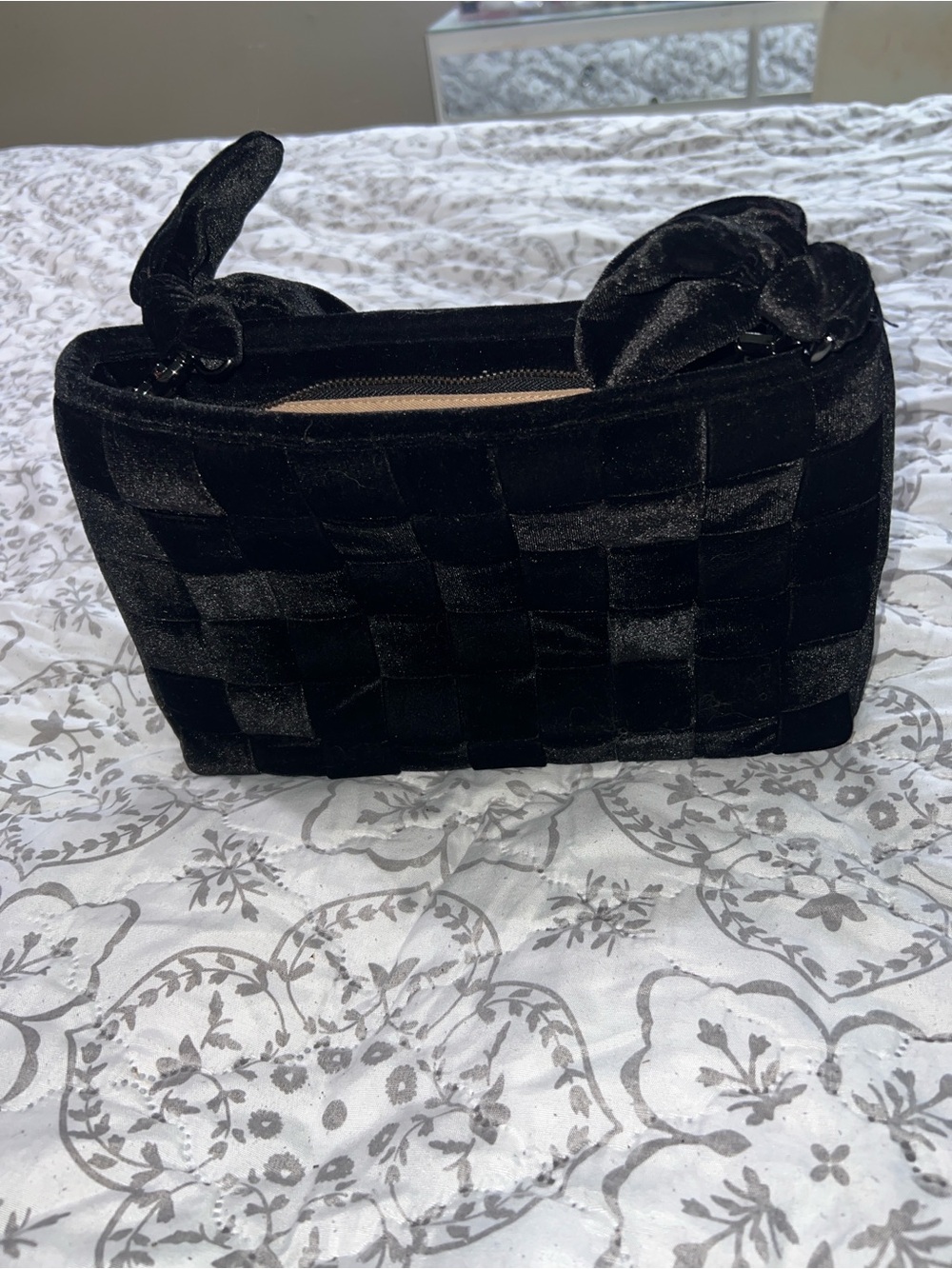 ANTONIO MELANI Black Velvet Woven Knotted-Handle Satchel